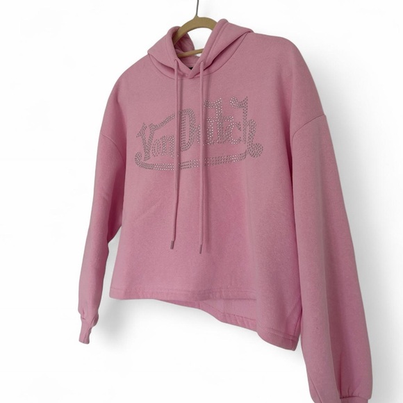 Von Dutch Pink Rhinestone Cropped Hoodie Y2K S NWT - Picture 7 of 10